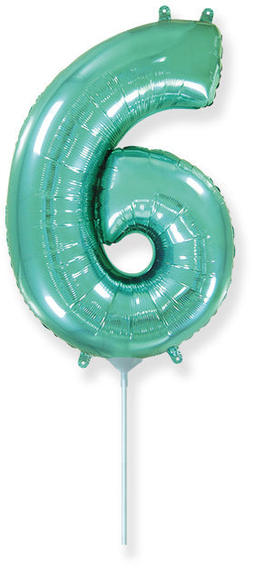 14" Airfill Only Flexmetal Foil Balloon Number "6" Turquoise