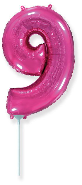 14" Airfill Only Flexmetal Foil Balloon Number "9" Fuchsia