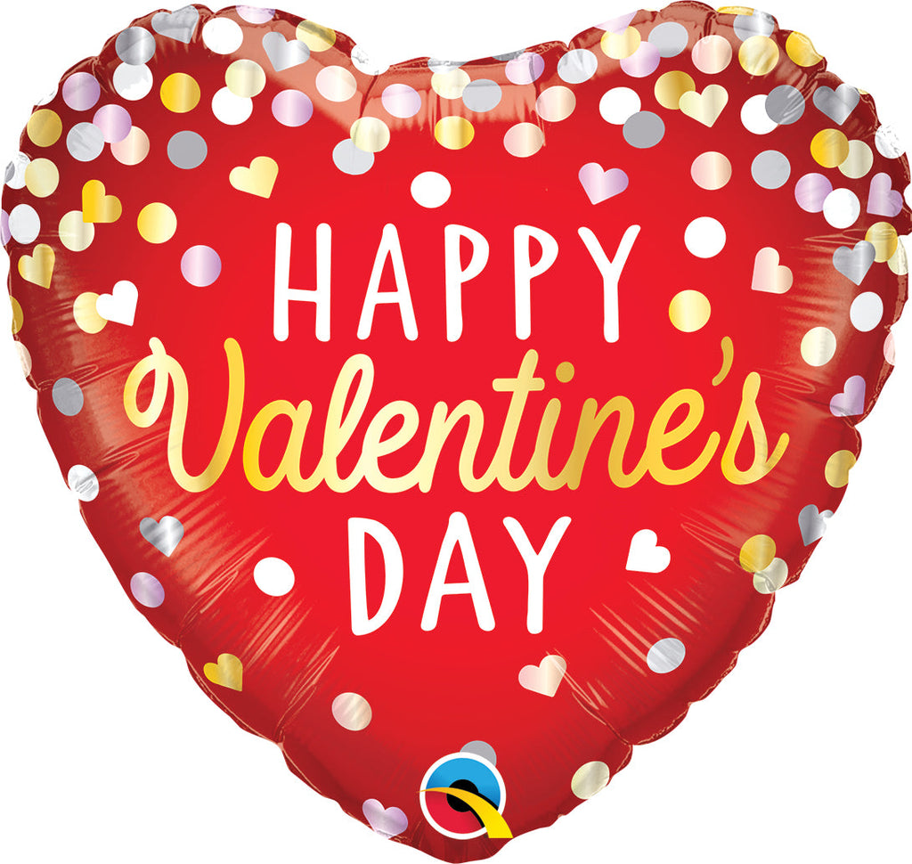 18" Heart Valentine's Confetti Red Foil Balloon