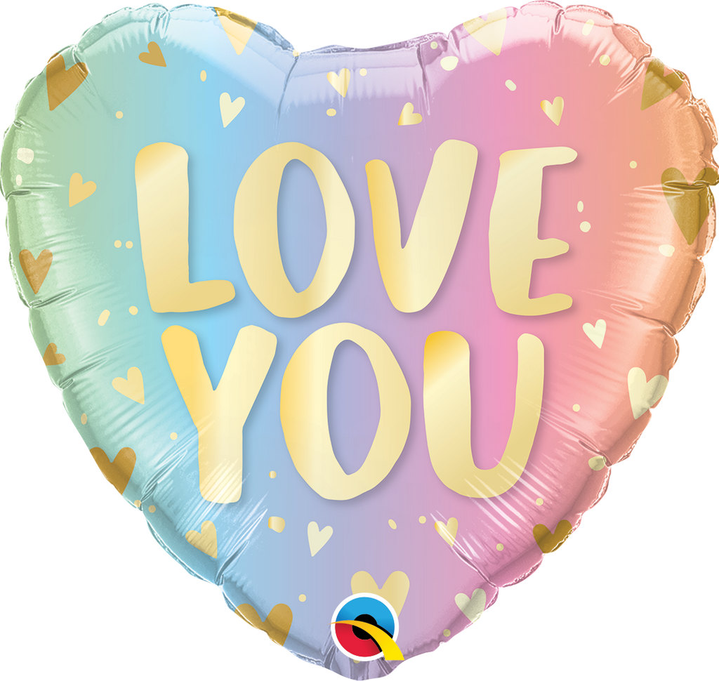 18" Heart Love You Pastel Ombre & Hearts Foil Balloon