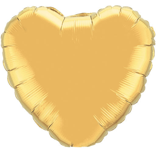 18" Metallic Gold Solid Color Heart Retail Packaged Balloon