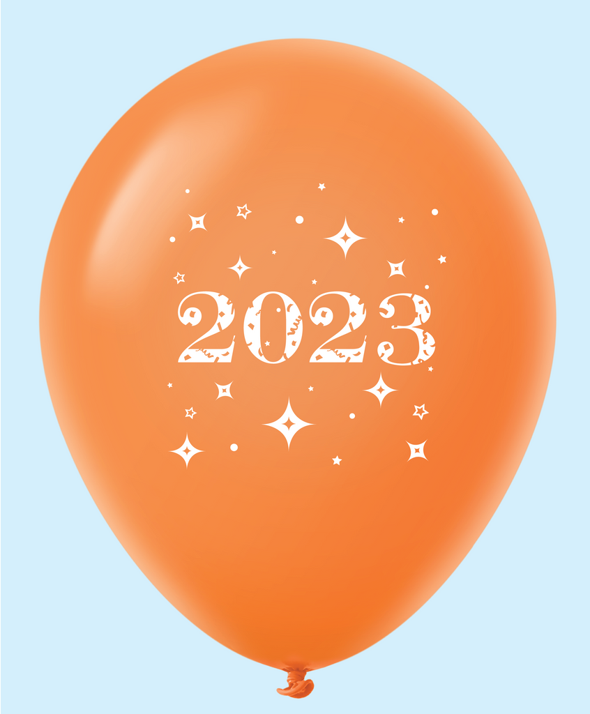11" Year 2023 Stars Latex Balloons Orange (25 Per Bag)