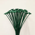 The Colour Wheel 13" One Piece Cup and Balloon Stick-Green features green plastic sticks with flat tops, ideal for supporting balloon bouquets or enhancing party decor, shown upright against a plain white background.