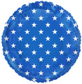 Mock of a 18 Inches Circle USA (United States) Patriotic Stars Foil Balloon shown uninflated.