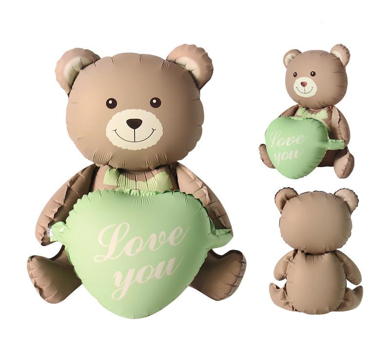 Uninflated 41 Inches Airfill Only Matte Sitting Love You Brown Bear with Green Heart Manufacturered By Colour Wheel