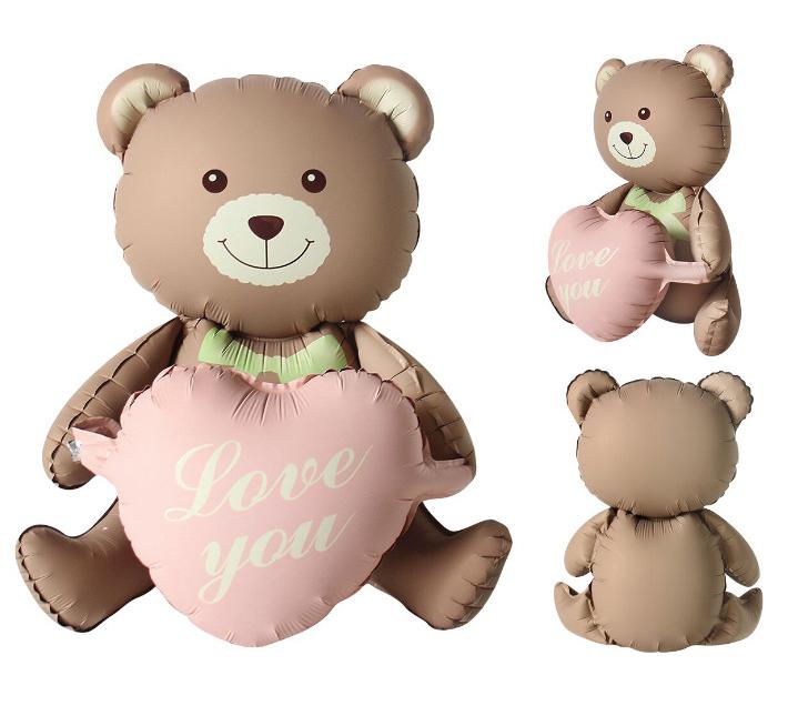 Uninflated 41 Inches Airfill Only Matte Sitting Love You Brown Bear with Pink Heart Manufacturered By Colour Wheel