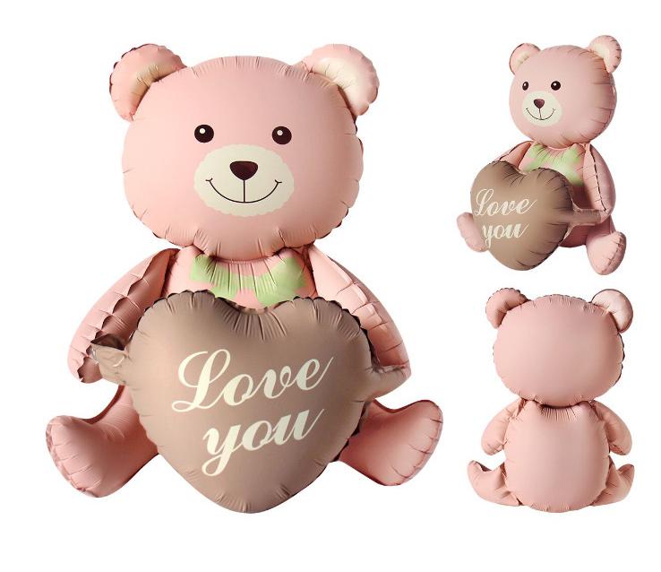 Uninflated 41 Inches Airfill Only Matte Sitting Love You Pink Bear with Brown Heart Manufacturered By Colour Wheel