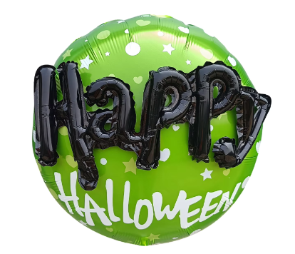 Uninflated 22 Inches (2 Piece) 3D Happy Halloween Foil Balloon Green Manufacturered By Colour Wheel