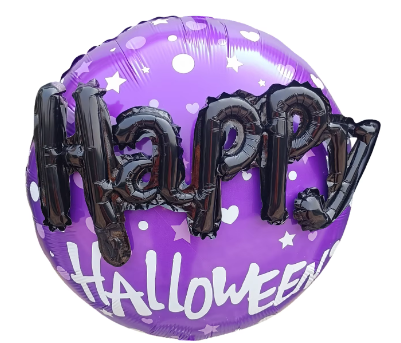 Uninflated 22 Inches (2 Piece) 3D Happy Halloween Foil Balloon Purple Manufacturered By Colour Wheel