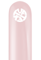 A close-up of the top portion of TT-260's Designer Cameo Tuftex Brand Twisting Animal Latex Balloons, in pale pink with a white, circular abstract logo near the end. Light gray background.