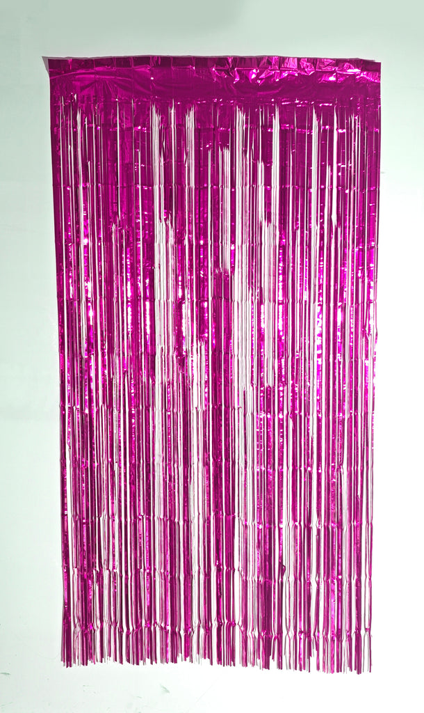 Fringe Tinsel Curtain Backdrop in the Color of Fuschia. Made by Mylargram.