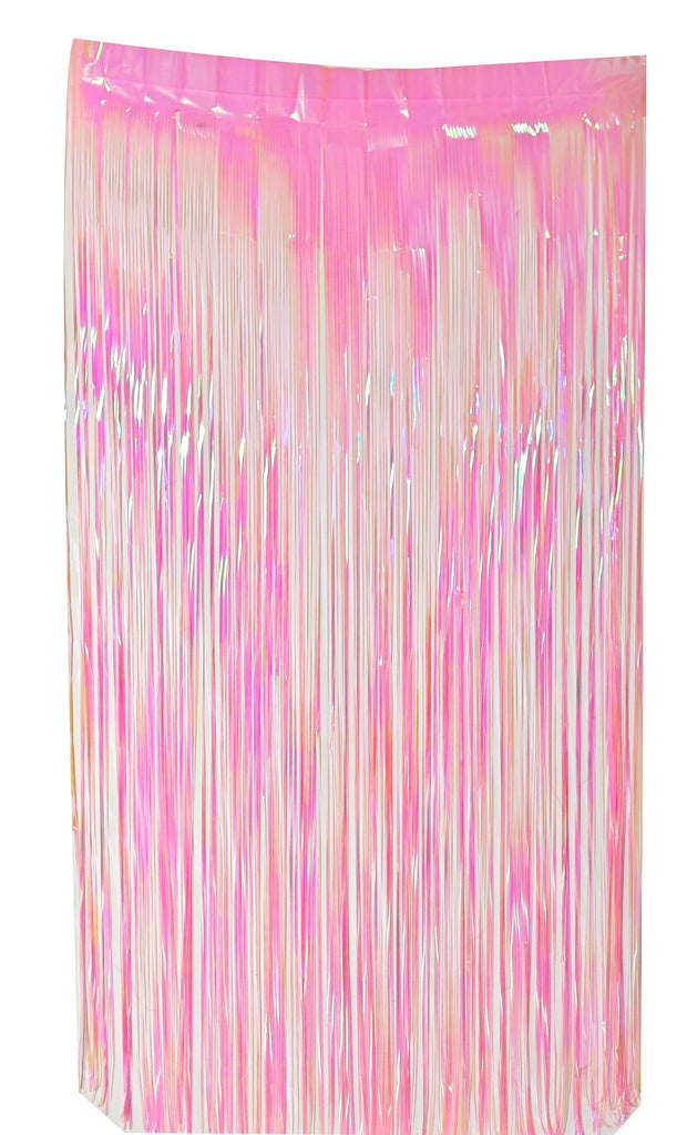 Fringe Tinsel Curtain Backdrop in the Color of Irredescent Pink. Made by Mylargram.