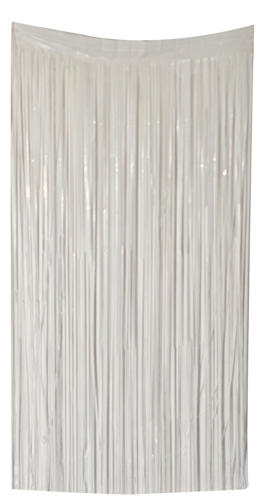Fringe Tinsel Curtain Backdrop in the Color of White. Made by Mylargram.