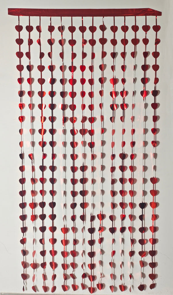 Fringe Tinsel Heart Curtain Backdrop in the Color of Red. Made by Mylargram.