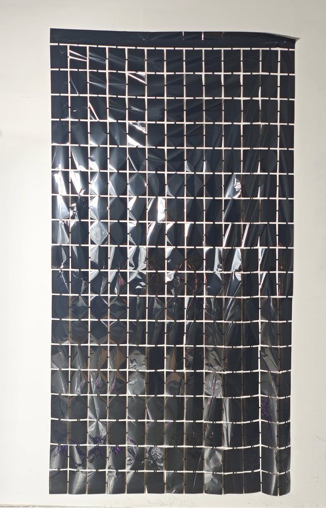 Fringe Tinsel Rectangles Curtain Backdrop in the Color of Black. Made by Mylargram.