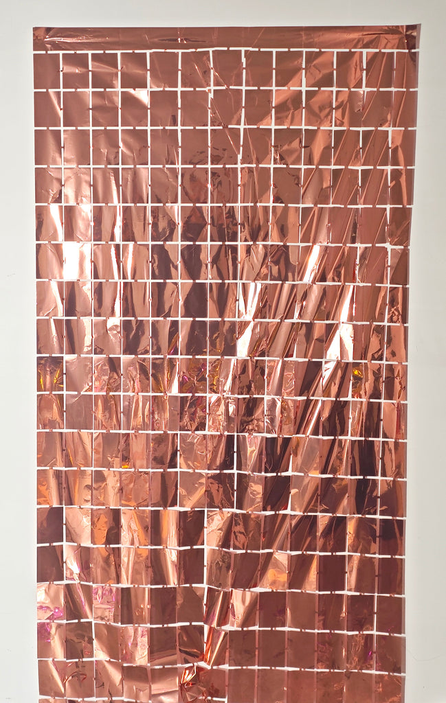 Fringe Tinsel Rectangles Curtain Backdrop in the Color of Rose Gold. Made by Mylargram.