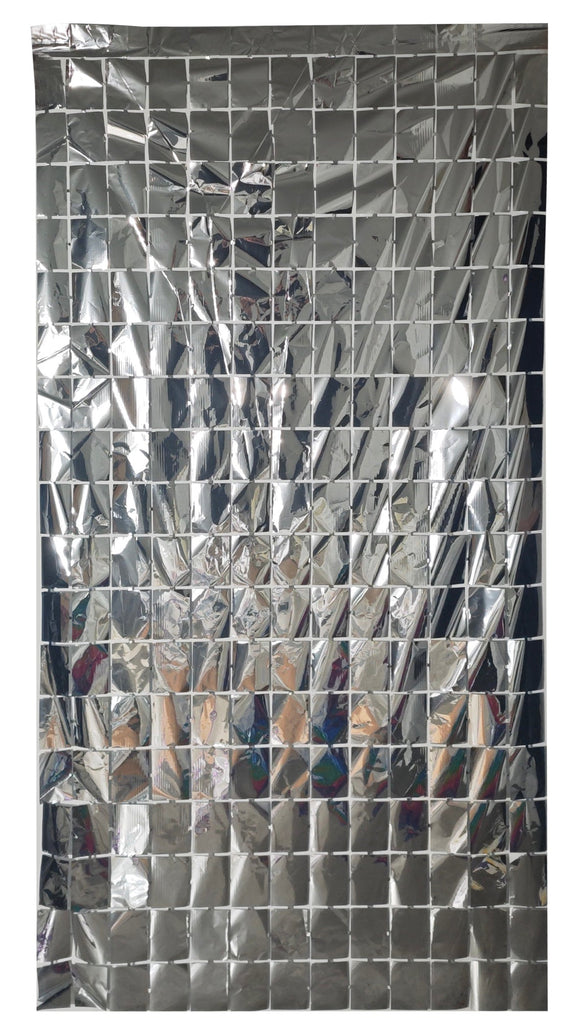 Fringe Tinsel Rectangles Curtain Backdrop in the Color of Silver. Made by Mylargram.