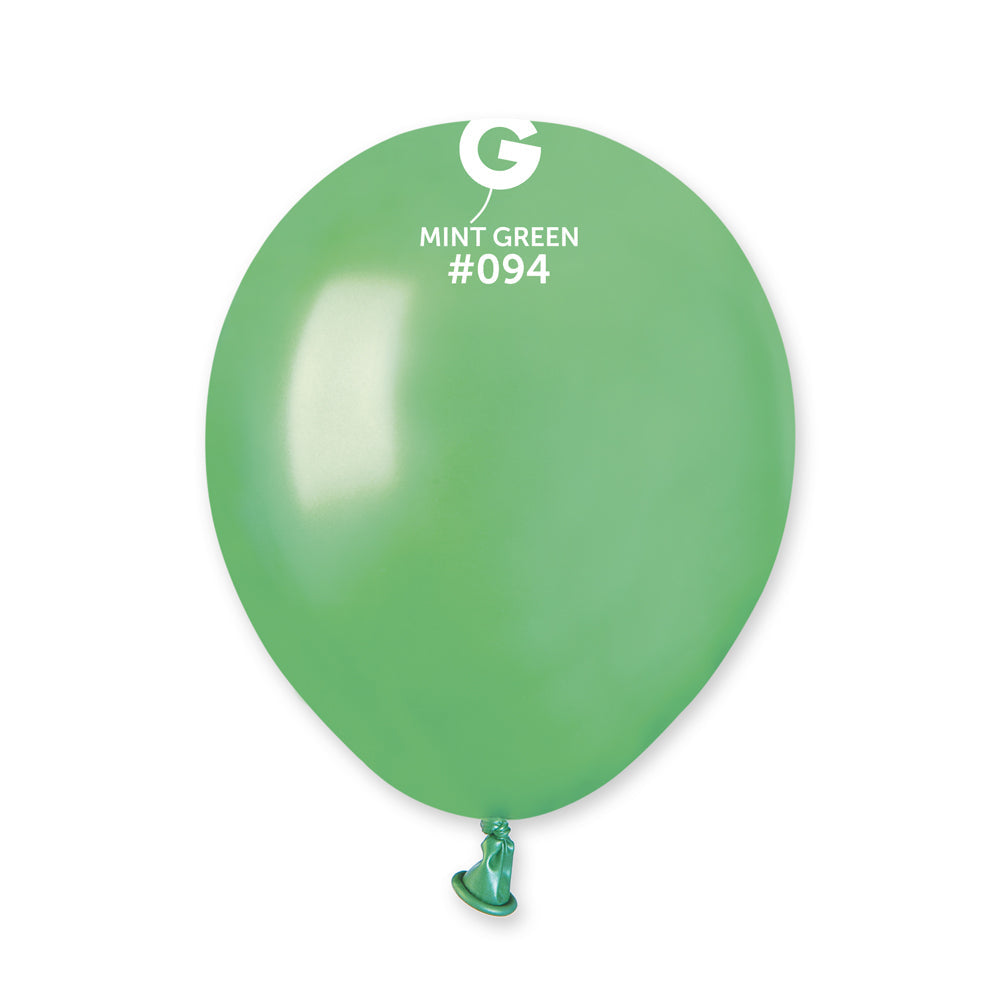 5" Gemar Latex Balloons (Bag of 100) Metallic Metallic Mint Green