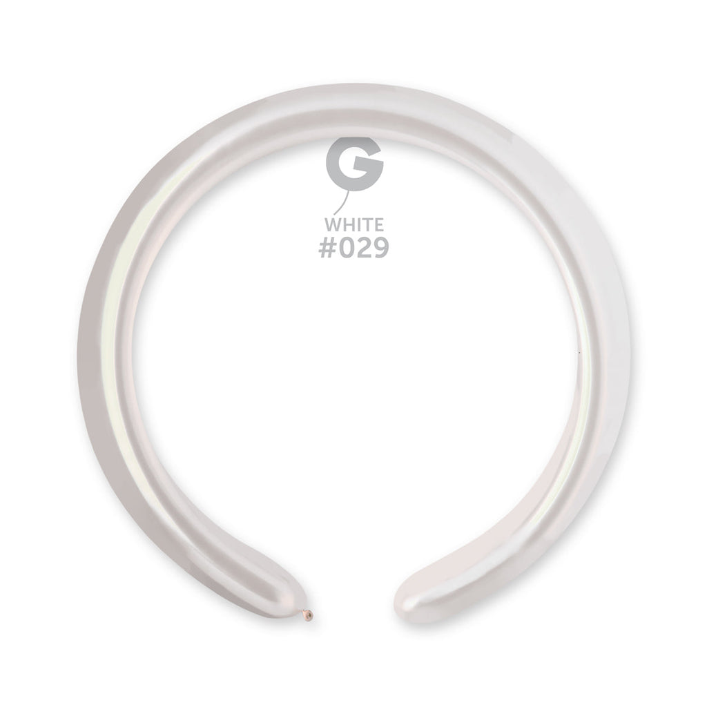 260G Gemar Latex Balloons (Bag of 50) Metallic Modelling/Twisting White