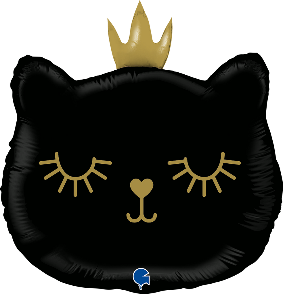 Flat Not Inflated 26" Cat Princess Black Foil Balloon Made By Grabo Balloons in Italy