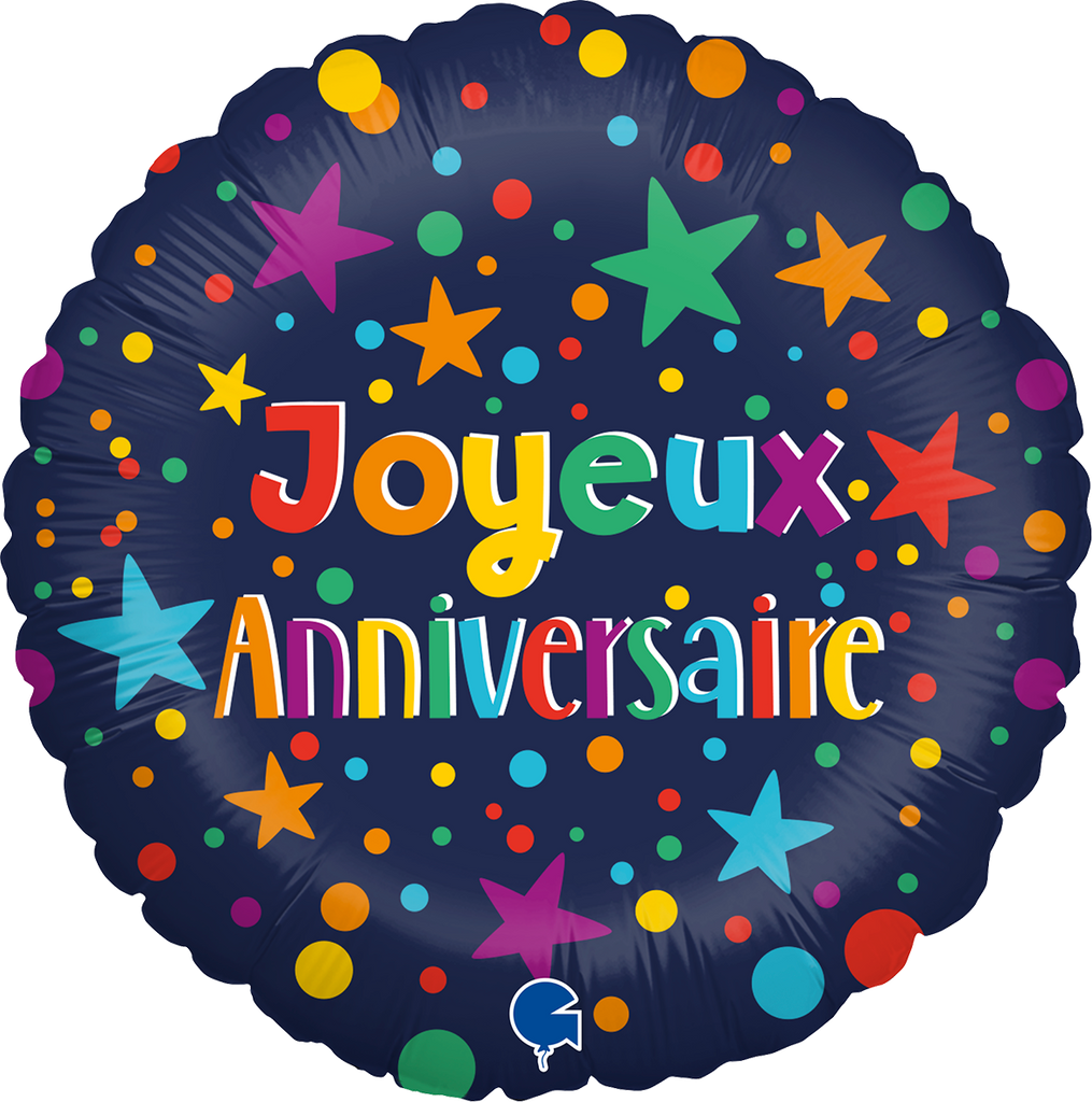 18" Joyeux Anniv Bleu Marine (French) Foil Balloon
