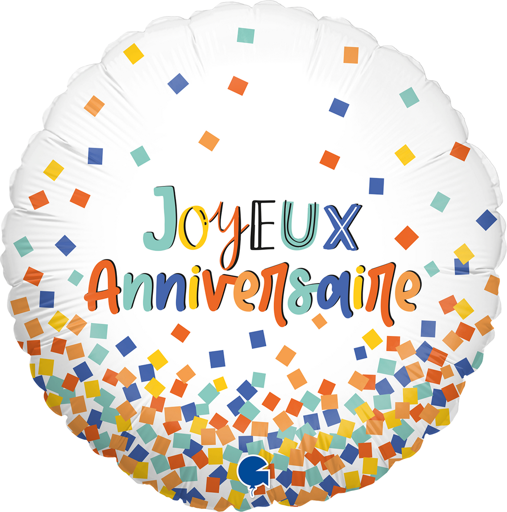 18" Joyeux Anniv Confettis (French) Foil Balloon