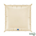 The 28" (24" Inflated) Deco Bicolor Squares Satin Cream & Chocolate Foil Balloon (2 Pack) by Europe features a square beige and brown design, recycled materials, a small blue logo at the bottom center, and a Recycled Material icon in the lower right.