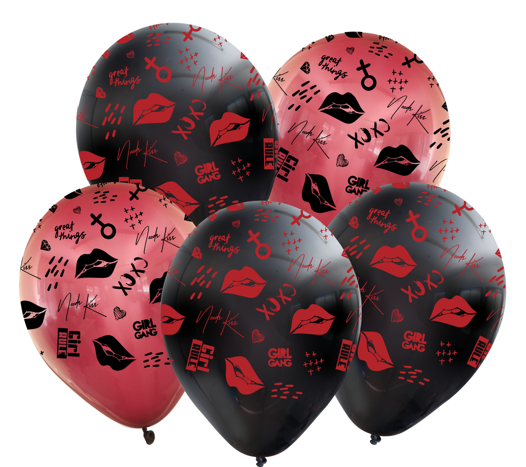 12" Assorted Fashion XOXO All Around Latex Balloons (25 Per Bag) 5 Side Print