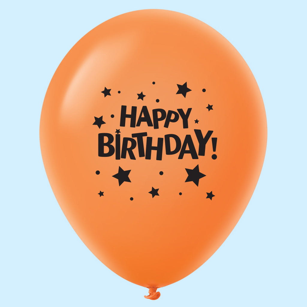 11" Happy Birthday Stars Latex Balloons Orange (25 Per Bag)