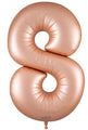 A fully inflated 34″ Oaktree Number 8 Satin Pastel Rose Quartz foil balloon, shining and reflecting light, is displayed against a white background.