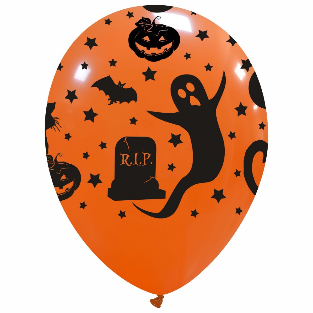 Uninflated 12 Inches Cat & Ghost All Around (25 Per Bag) Cattex Brand Latex Balloons Manufacturered By Cattex