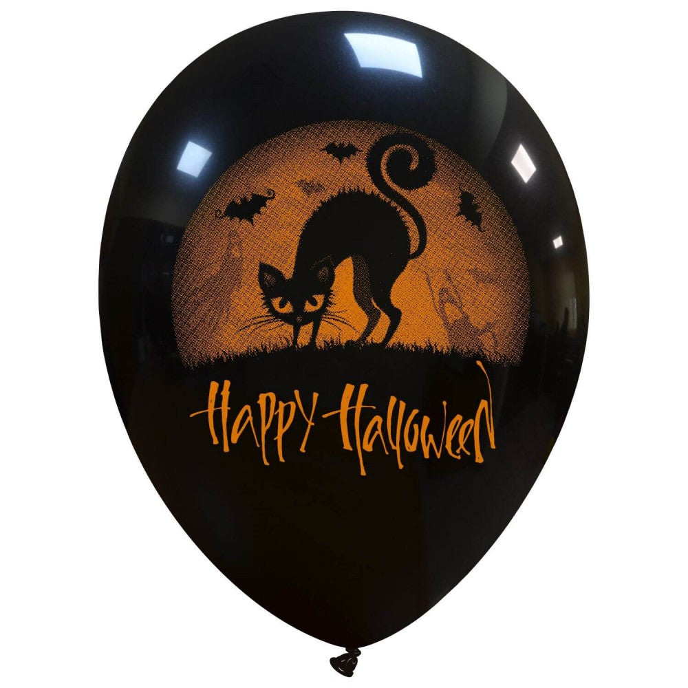 Uninflated 12 Inches Halloween Cat 2 Sided (25 Per Bag) Cattex Brand Latex Balloons Manufacturered By Cattex