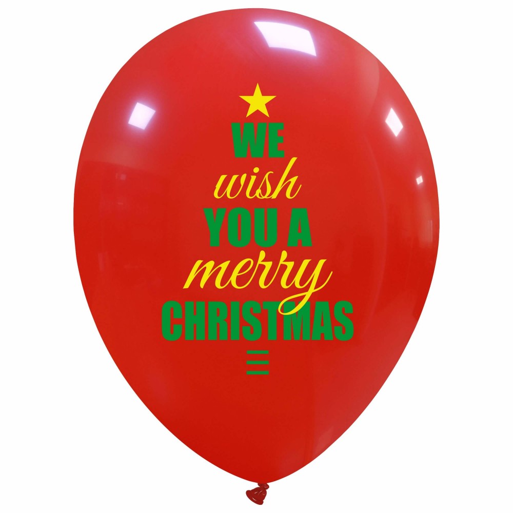 Uninflated 12 Inches We Wish You a Merry Christmas Single Sided (25 Per Bag) Cattex Brand Latex Balloons Manufacturered By Cattex
