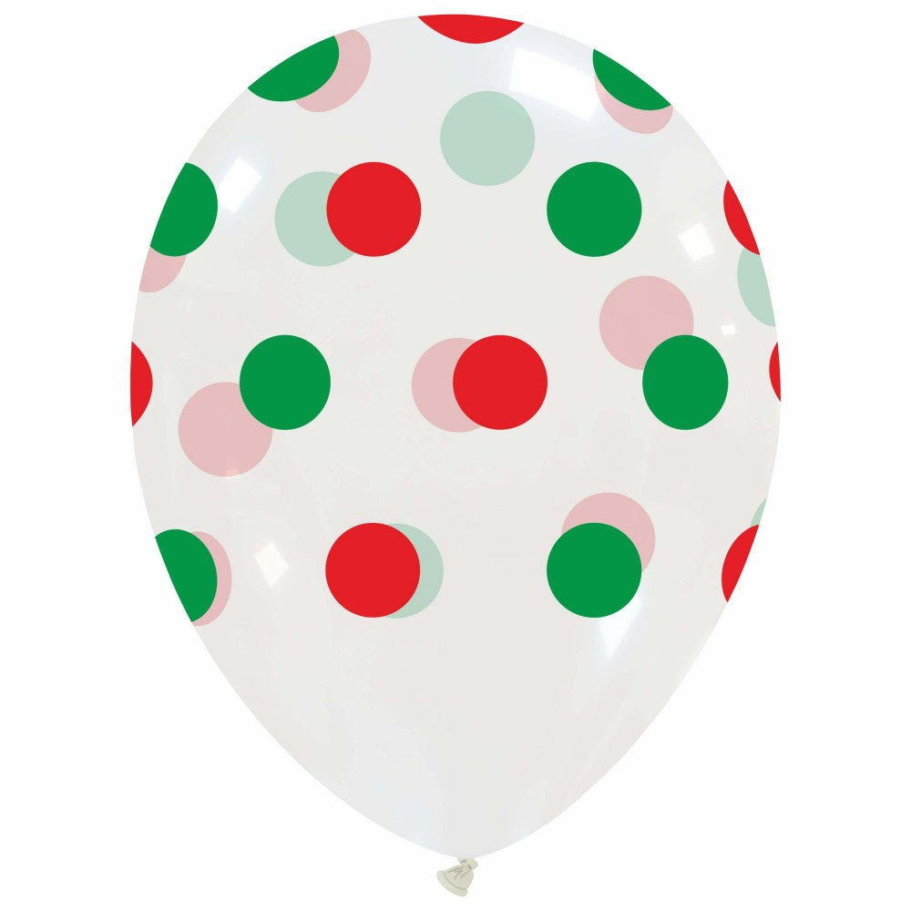 Uninflated 12 Inches Big Polka Dots Christmas All Around (25 Per Bag) Cattex Brand Latex Balloons Manufacturered By Cattex