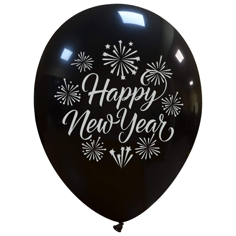 Uninflated 12 Inches Silver Happy New Year 2 Sided (25 Per Bag) Cattex Brand Latex Balloons Manufacturered By Cattex