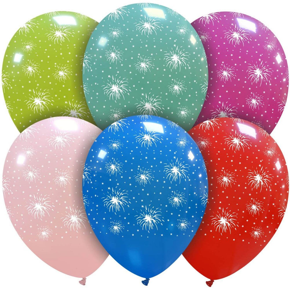 Uninflated 12 Inches Fireworks & Stars All Around (25 Per Bag) Cattex Brand Latex Balloons Manufacturered By Cattex