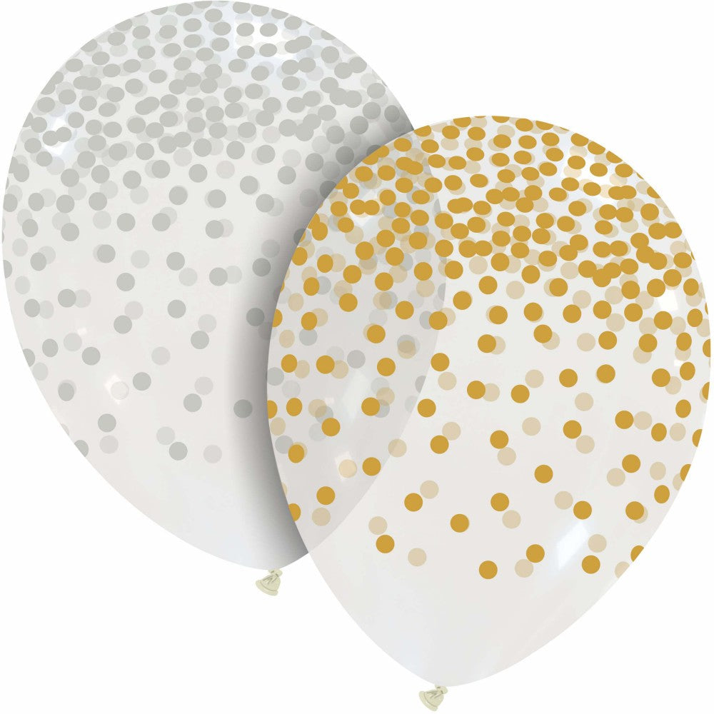 Uninflated 12 Inches Confetti Rain (Metal) Gold and Silver All Around (25 Per Bag) Cattex Brand Latex Balloons Manufacturered By Cattex