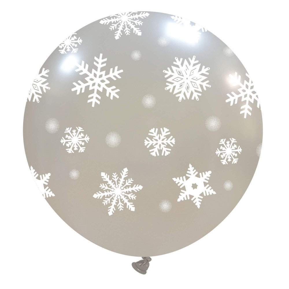 Uninflated 32 Inches Icy Snowflakes Silver All Around (1 Per Bag) Cattex Brand Latex Balloons Manufacturered By Cattex