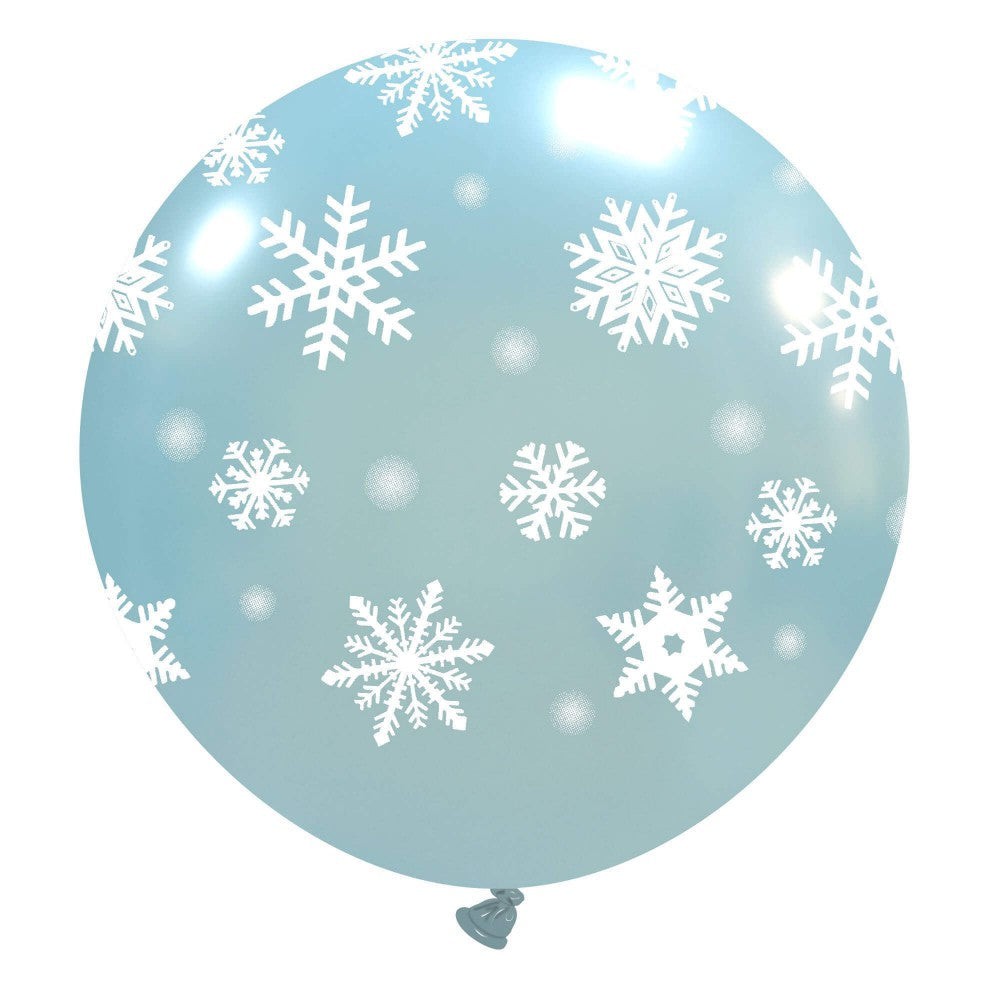 Uninflated 32 Inches Icy Snowflakes Sky Blue All Around (1 Per Bag) Cattex Brand Latex Balloons Manufacturered By Cattex