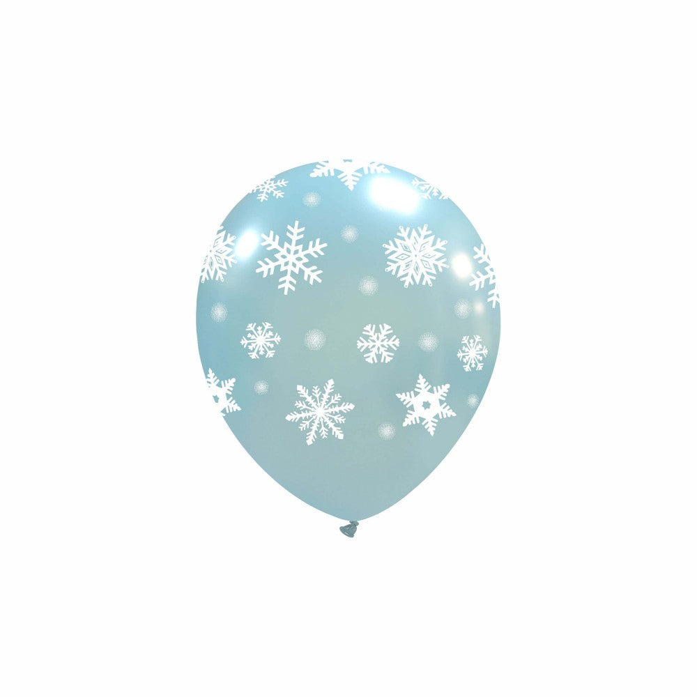 Uninflated 5 Inches Icy Snowflakes Sky Blue All Around (100 Per Bag) Cattex Brand Latex Balloons Manufacturered By Cattex