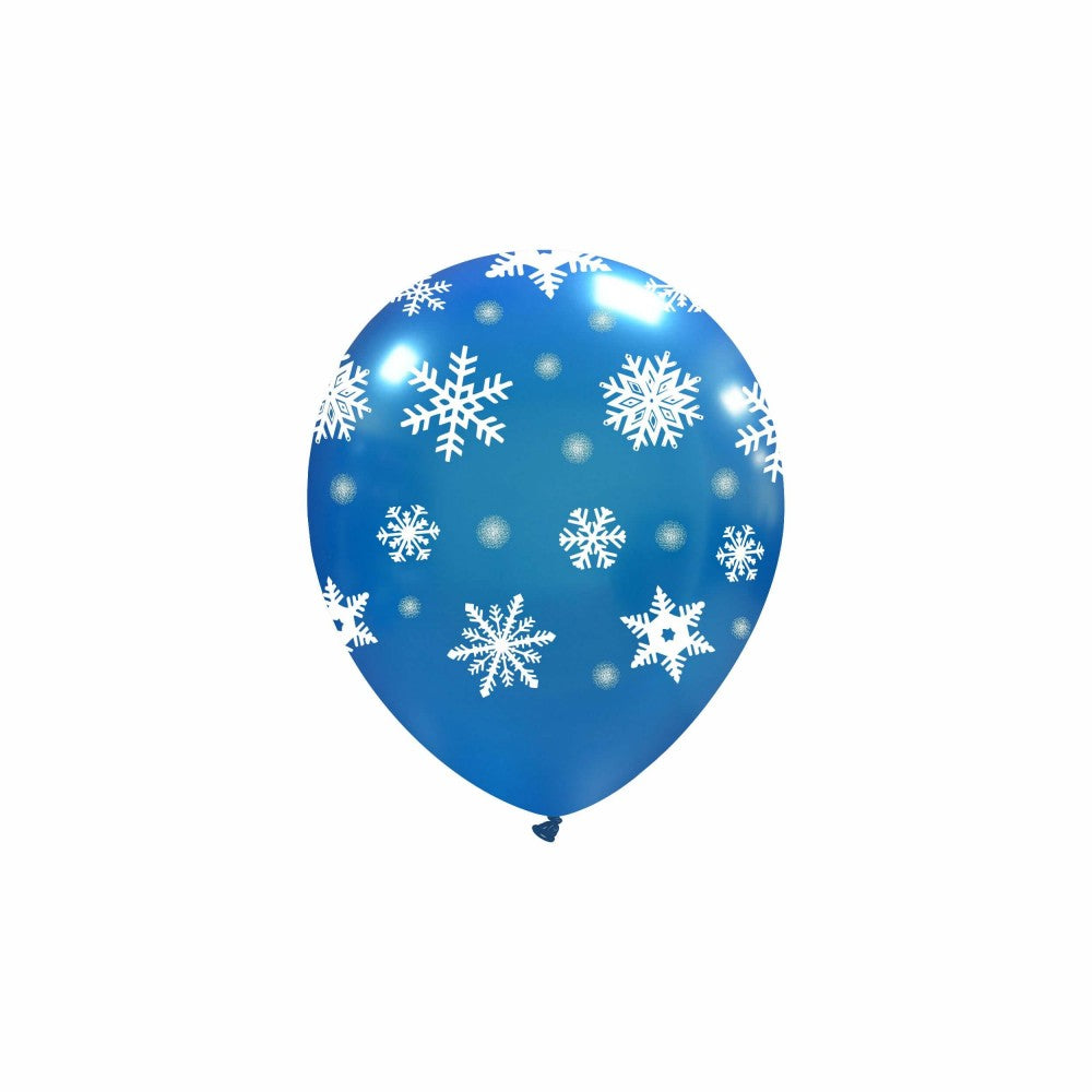 Uninflated 5 Inches Icy Snowflakes Dark Blue All Around (100 Per Bag) Cattex Brand Latex Balloons Manufacturered By Cattex