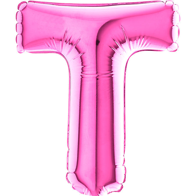 7" Airfill Only (requires heat sealing) Letter T Fuschia Foil Balloon