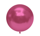 A 36" Tuftex Rockstar Chrome Like Effects latex balloon in metallic pink, featuring a shiny, slightly reflective surface and tied at the bottom, is centered against a plain white background. Each bag contains 2 balloons.