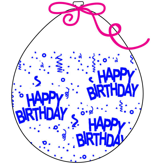 18" Stuffing Balloons (25 Per Bag) Decomex Clear HAPPY BIRTHDAY with BLUE INK