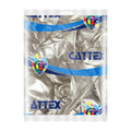 An 18″ Cattex Brand Titanium (Chrome/Mirror) Royal Pearl latex balloon is packaged in a clear plastic bag featuring the Cattex logo with blue and colorful heart-shaped designs.