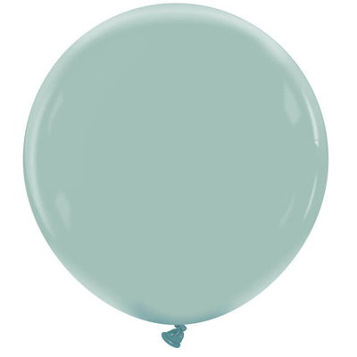A single fully inflated 36″ Cattex Brand Premium Vintage Blue latex balloon is floating against a plain white background.