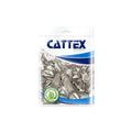Se muestra un paquete de globos de látex «Royal Pearl» de la marca Cattex, de titanio (cromados/espejo), de 5″ (100 unidades por bolsa), de Cattex, dentro de una bolsa de plástico transparente con una etiqueta azul y blanca y un símbolo ecológico verde en la esquina inferior izquierda.