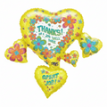 The 33" Thanks Job Well Done Cluster Balloon by Anagram/MD features a yellow heart balloon with colorful flowers, "THANKS! FOR A JOB WELL DONE" in the center, a smaller heart-shaped "GREAT JOB!" balloon, and multiple flower-shaped balloons around it.
