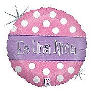 18" Holographic Balloon Packaged Es una Niña - Polka (Spanish)