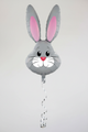 Grey Bunny Rabbit Foil Balloon with Grey Background and Ribbon